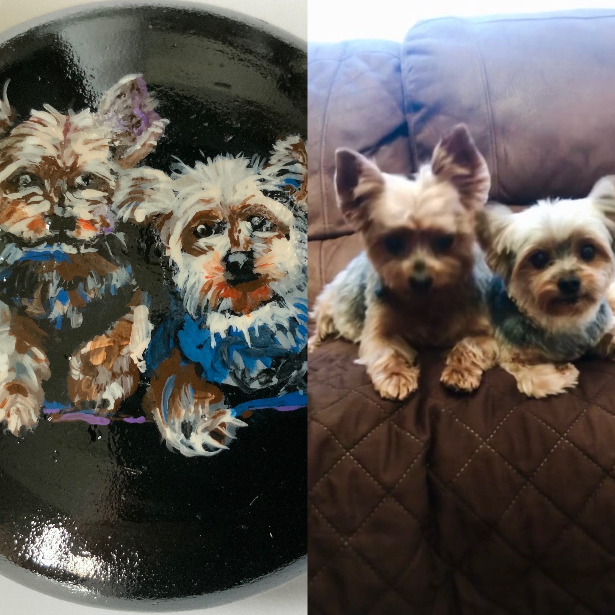 black rock with painted picture of dogs